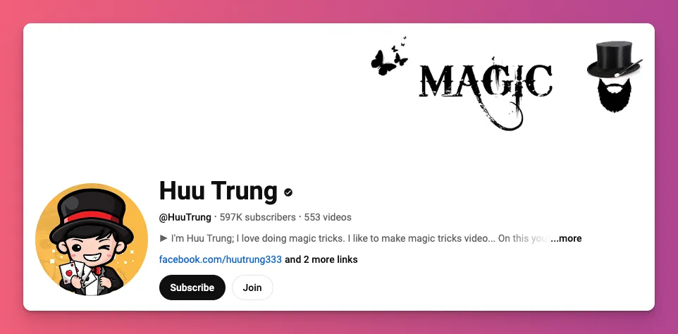 YT banner of Huu Trung