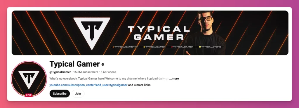 Typical Gamer use the right YouTube banner size with the safe area as the priority