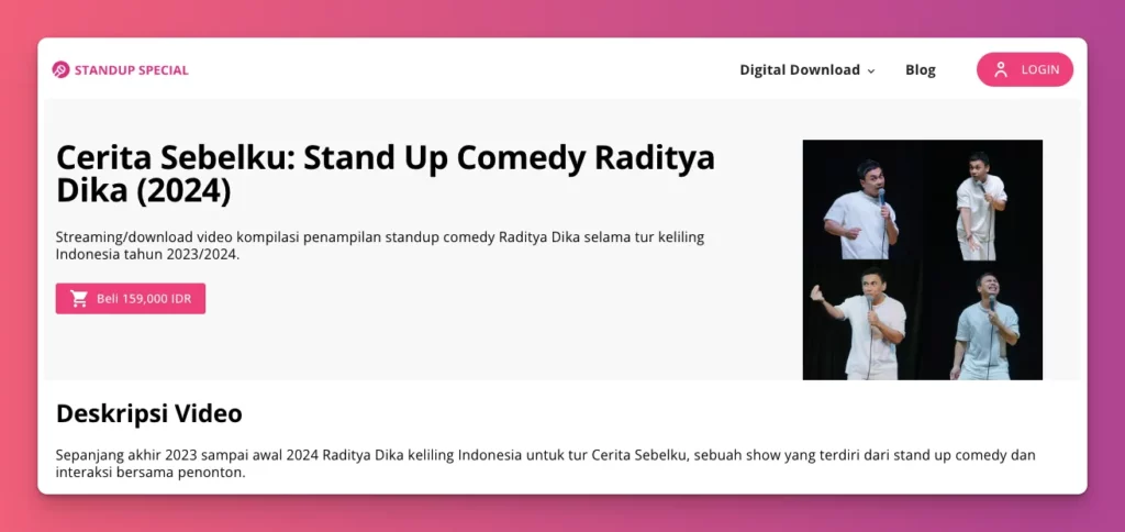 Salah satu jenis VOD yaitu TVOD dari Raditya Dika