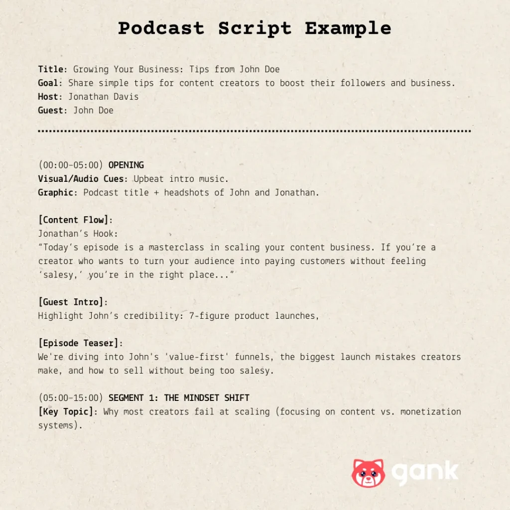 Illustration of podcast script exampe