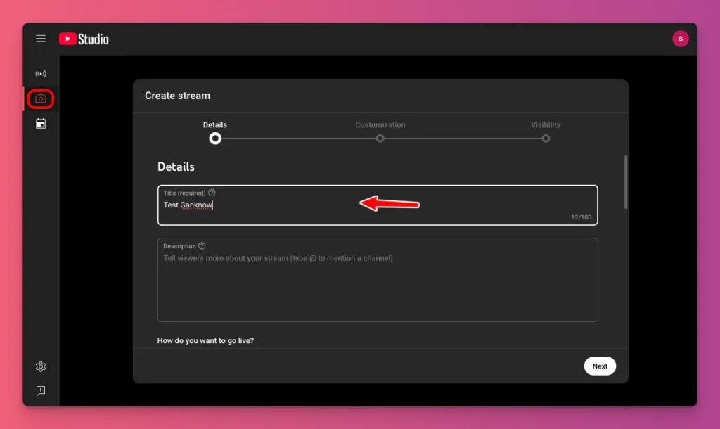 To go live on YouTube, you need to create a live stream session