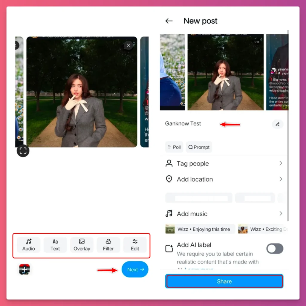 Adding overlays or text is one of steps on how to add more than 10 photos to Instagram post