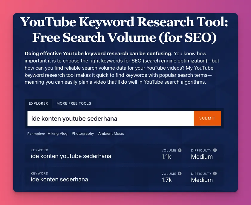 Contoh tool untuk riset topik sebagai bagian cara membuat konten YouTube