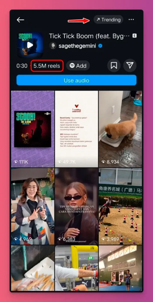 You can jump on viral sounds to boost your Instagram Reels views
