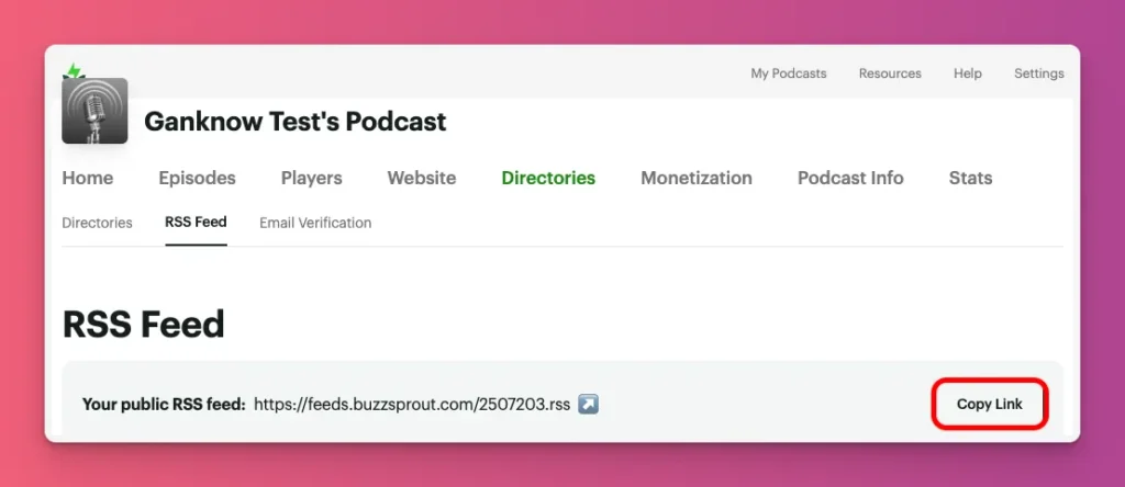 You need to copy the link to submit RSS Feed to upload podcast to Spotify