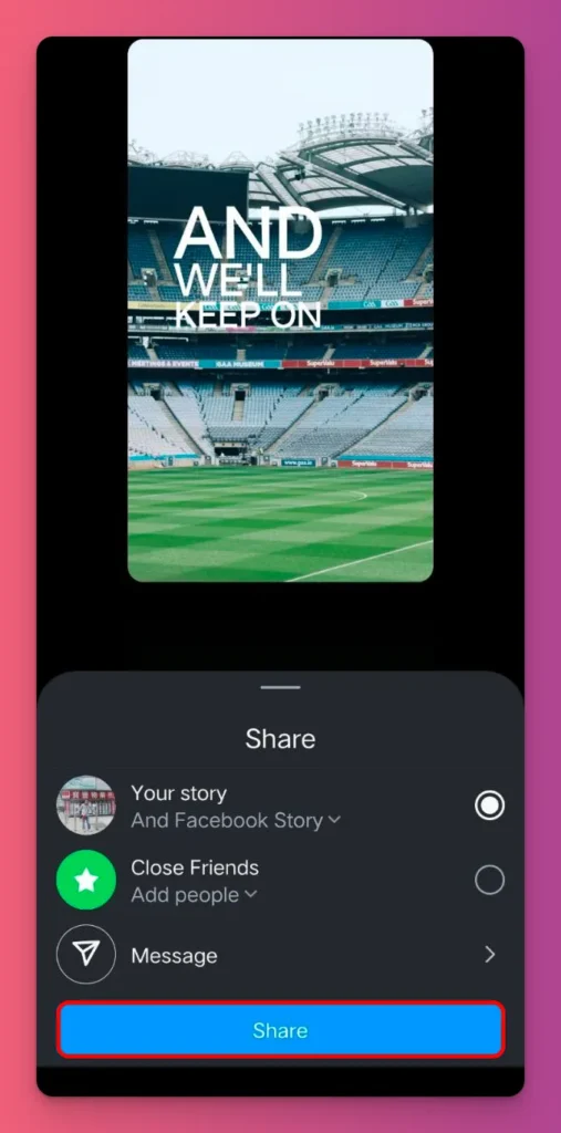 Tap share to publish your insta story