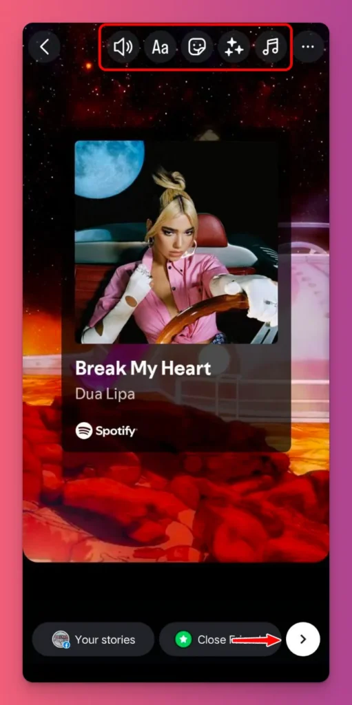 You can tap on arrow to continue to the next step and share that song from Spotify