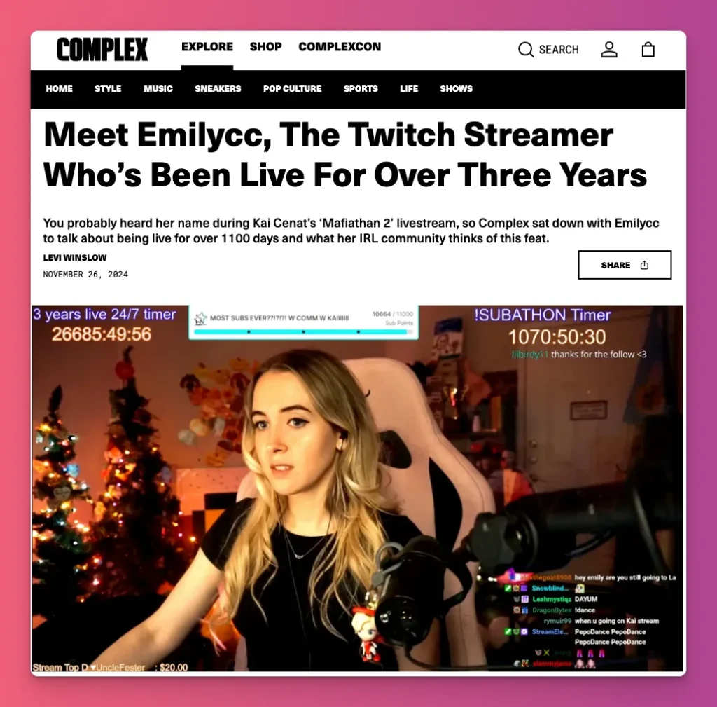 Subathon is a subscription marathon that streamers like EmilyCC test her endurance and community to stay online