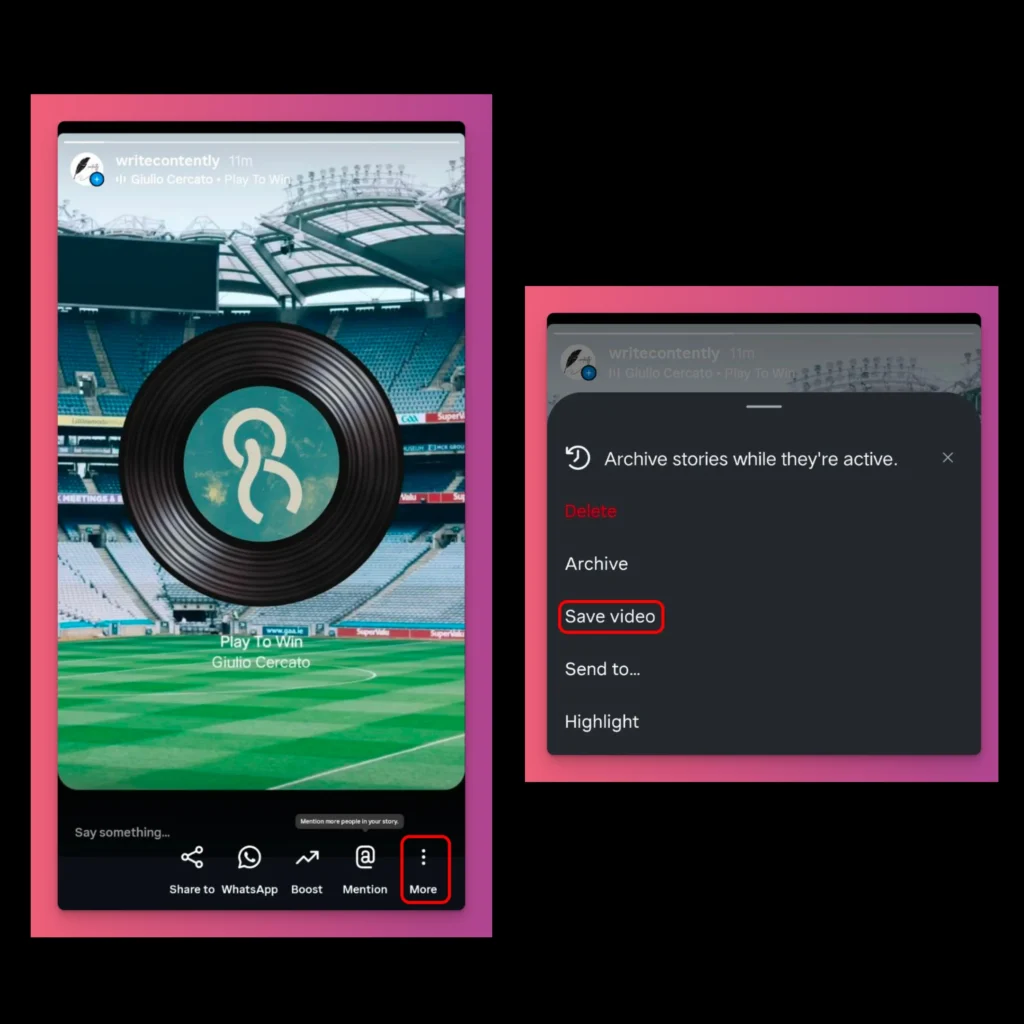 You can then tap More and Save to download Instagram Story with music