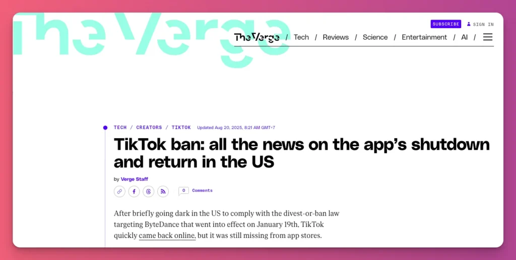 A news article about TikTok ban