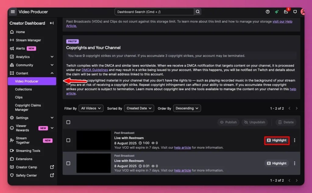 If you want to learn how to save your Twitch streams using highlights, you need to understand the options available in the Video Producer.