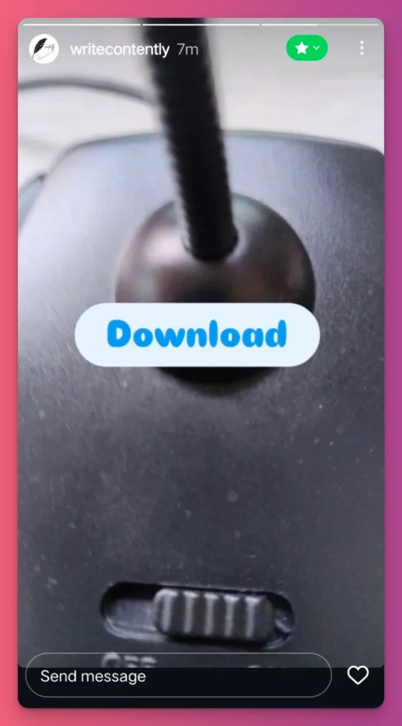 Instagram Story with a Download link sticker placed over a microphone stand base as a part of illustration on how customize a link on Instagram Story