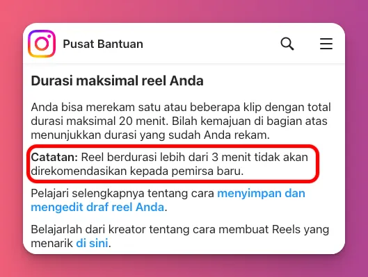 Informasi Instagram soal durasi maksimal reels