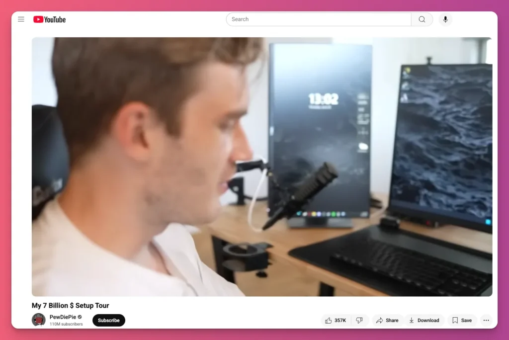 PewDiePie's dual monitor setup features a combo of a horizontal and a vertical monitor orientation