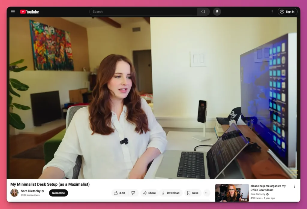 Sara talks about her desk setup, showing you how to become a YouTuber with pinpointing your true audience