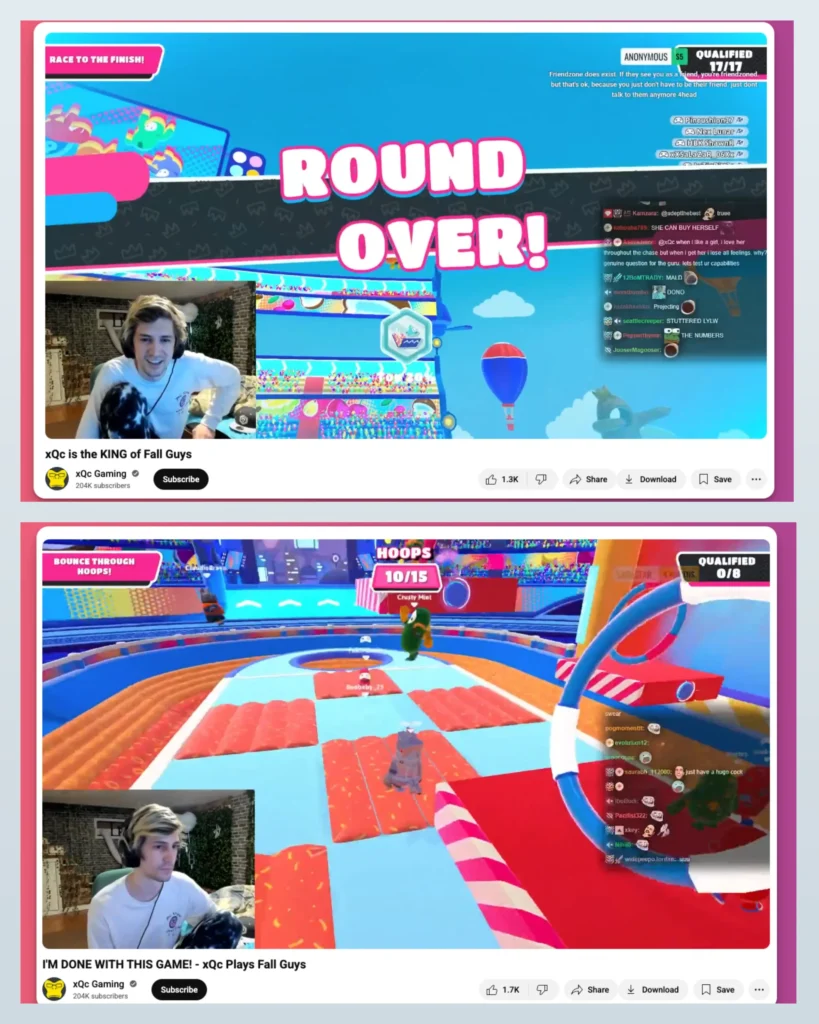 Screenshot from the game fall guys, featuring streamer XQC
