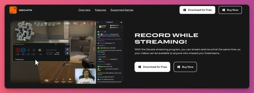 Screenshot of Gecata, a streaming and recording program that is an excellent alternative to OBS.