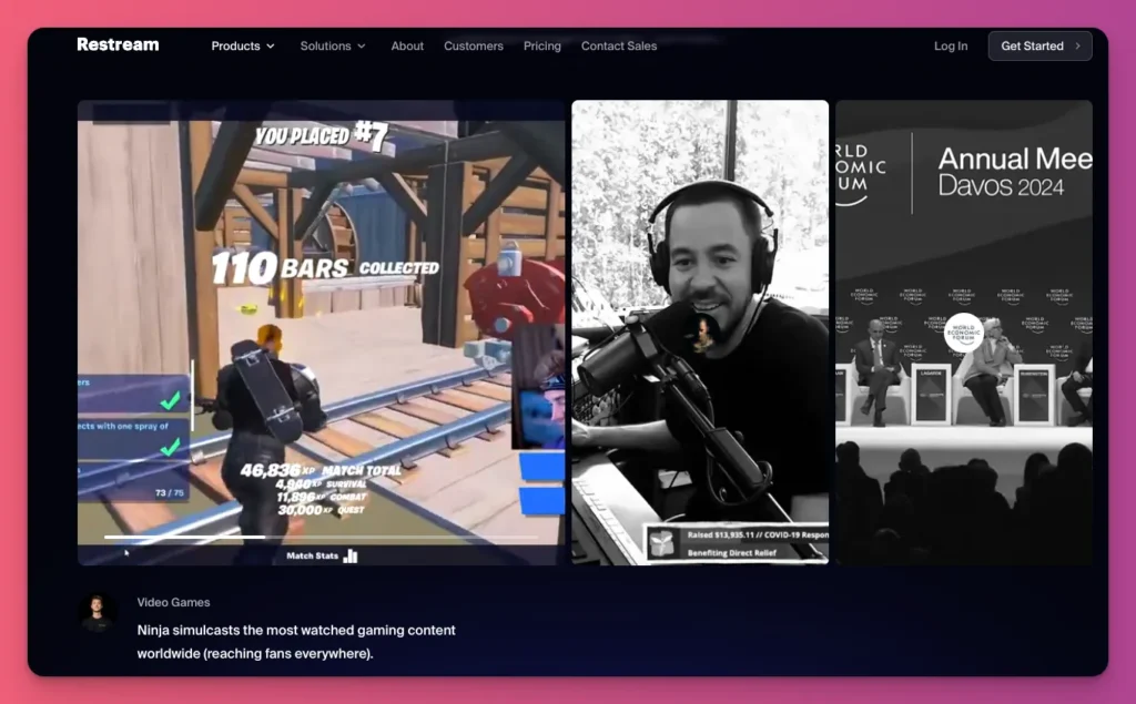 Screenshot of Ninja's live stream using Restream, a top OBS alternative for multi-platform broadcasting.