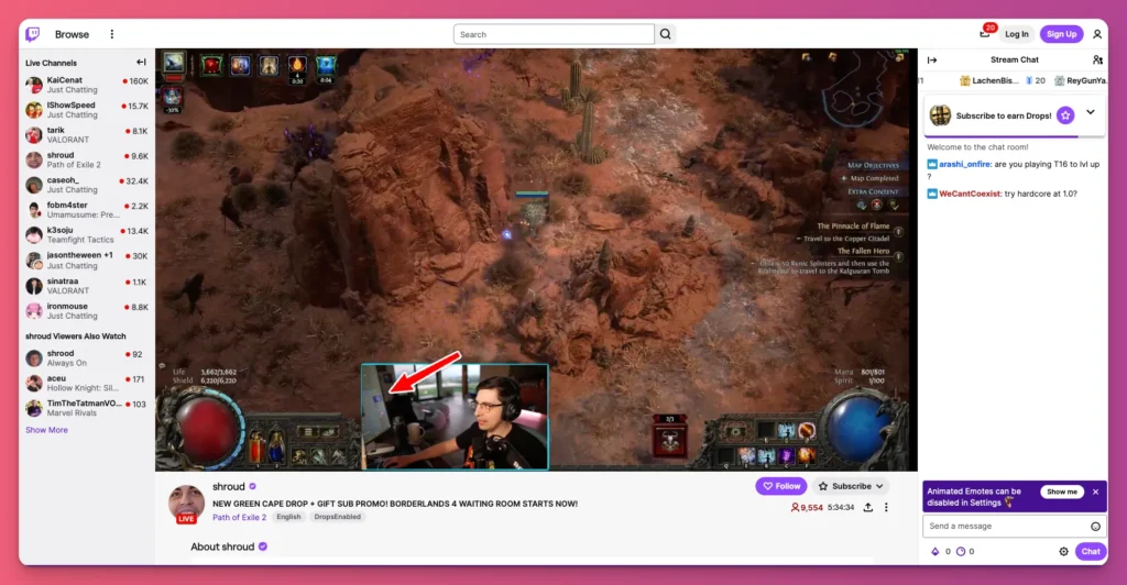 Shroud's Twitch stream displaying hisdual monitor setup for better stream control with OBS Studio