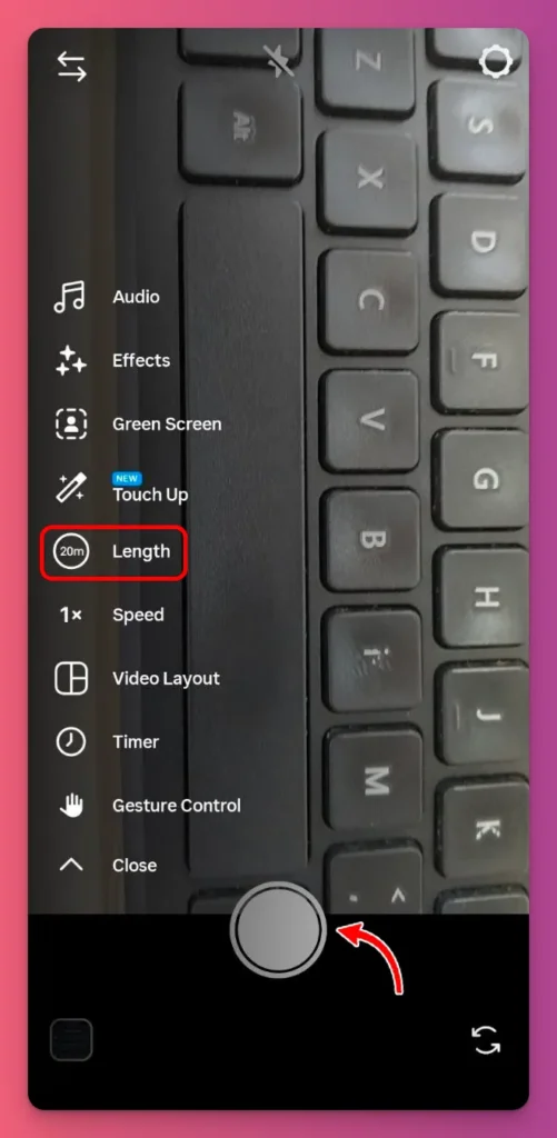 Tampilan Reels termasuk pengaturan durasi reels Instagram 20 menit, audio, efek, dan timer