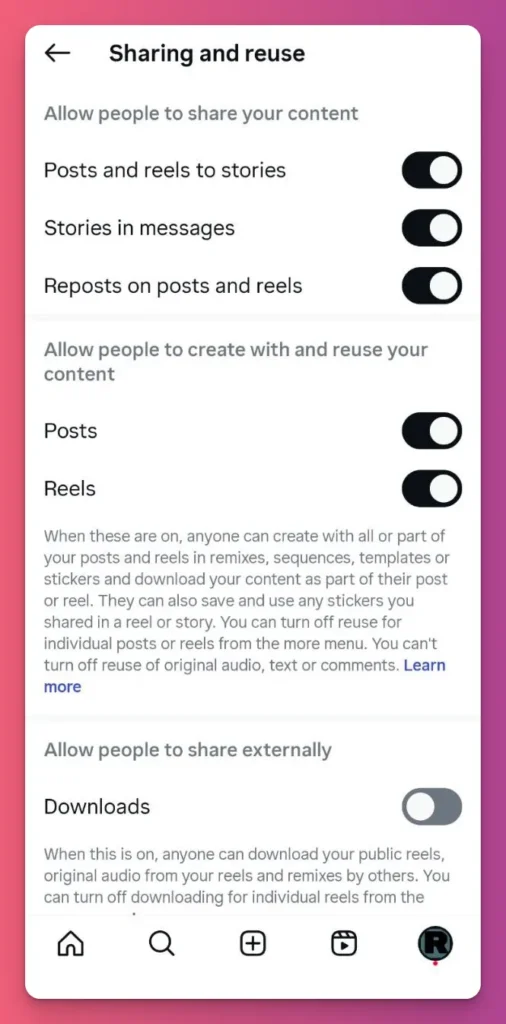 Before you know how to repost a story on Instagram, you need to enable the sharing feature