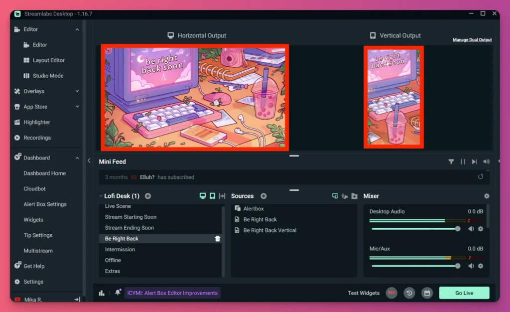 Contoh tampilan Streamlabs yang kerap dipakai Vtuber