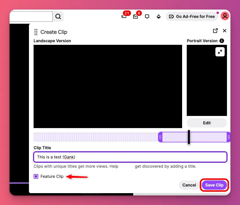 How to clip in Twitch by adding the right title