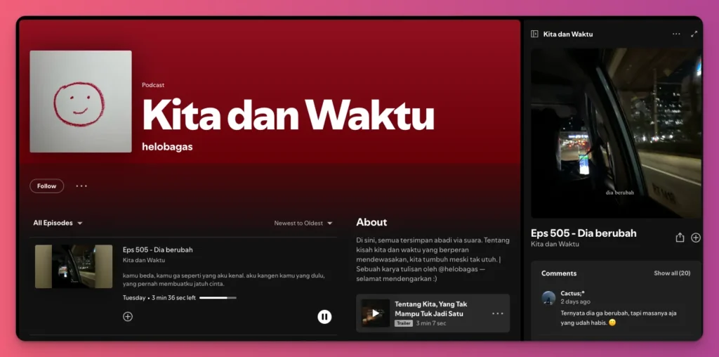 Kita dan Waktu jadi salah satu podcast terbaik di indonesia pada platform Spotify