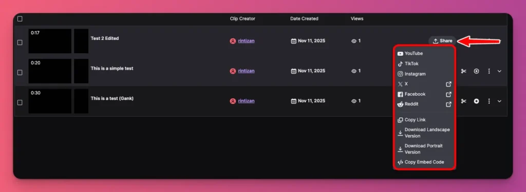 Save and share your edited clip right from the platform