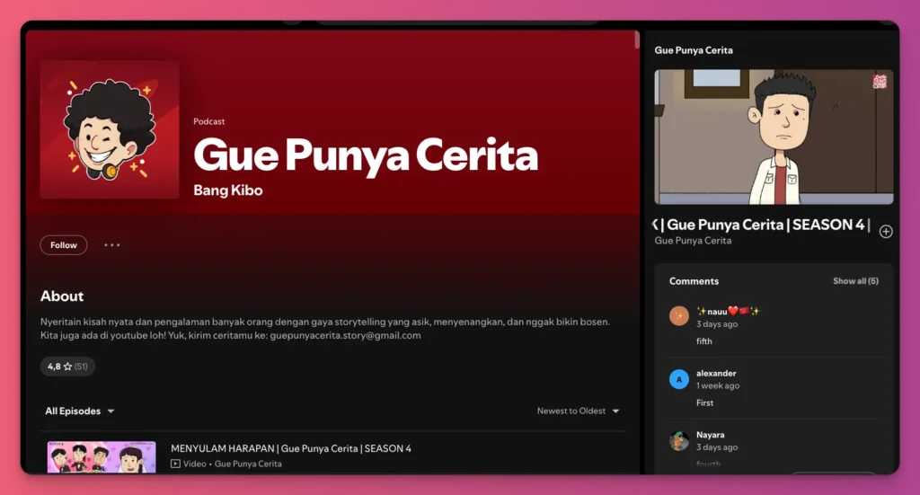 Storytelling yang kuat membuat Gue Punya Cerita jadi salah satu podcast Indonesia terbaik