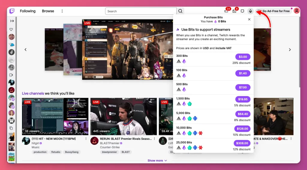 To support you as a streamer, viewers need to buy Twitch Bits first