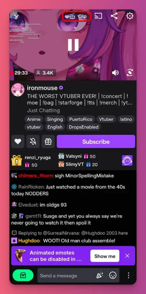 You need to find the clip option to make a clip on Twitch
