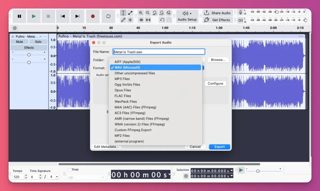 You should always save your master in lossless audio like WAV or FLAC for future repurposing
