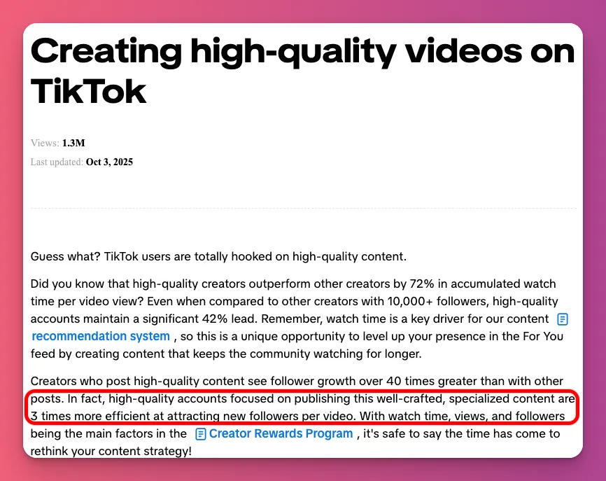 Official TikTok data confirming quality content is the most important that make video editing tips make sense