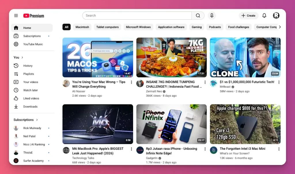YouTube algorithm also works on homepage feed