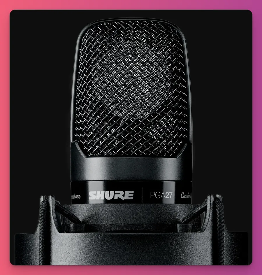 Close-up of a Shure PGA27 condenser microphone