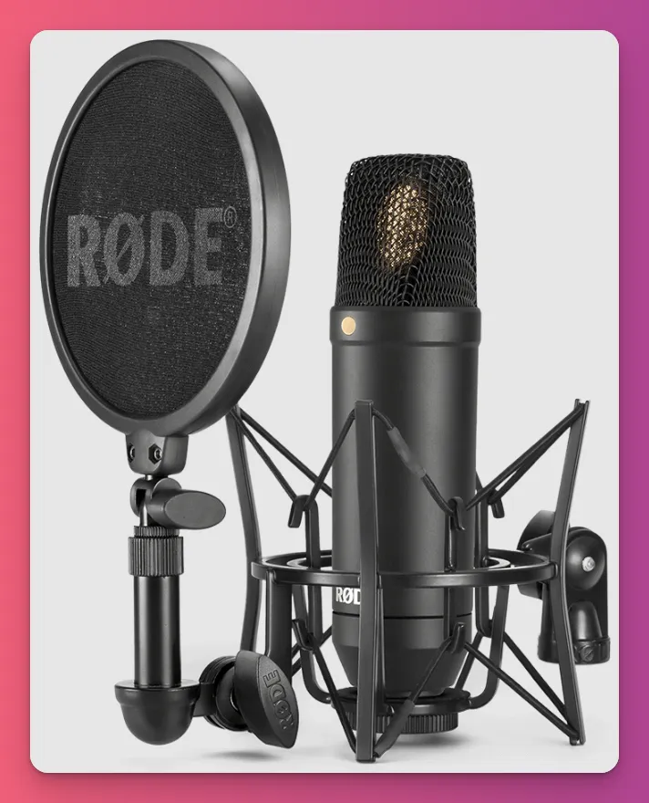 Rode NT1 large-diaphragm cardioid condenser microphone with shock mount and pop filter
